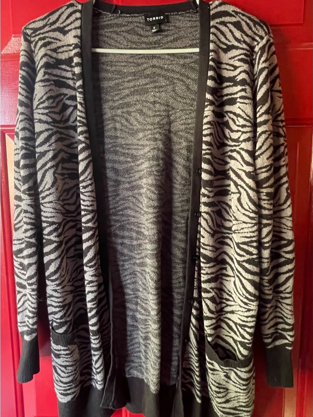 torrid Black and Gray Zebra-Print Open Cardigan
